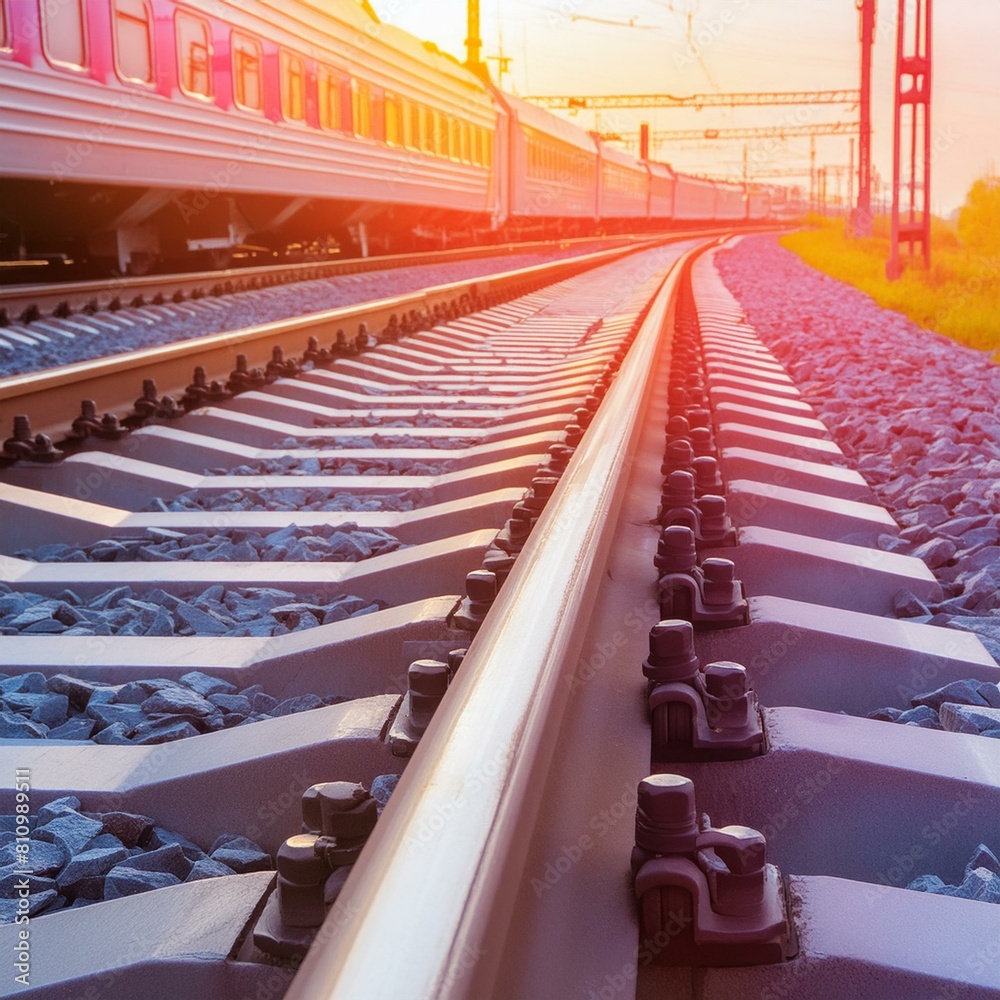 Obraz premium 선로를 지나가는 기차