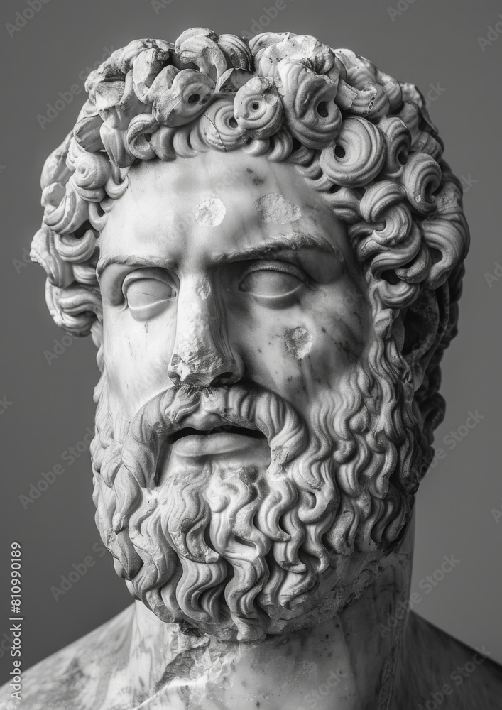A black and white photo of an ancient Greek sculpture