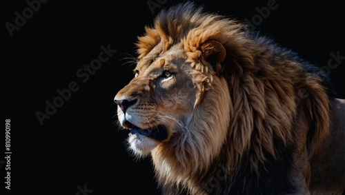 Majestic Lion  Roaring Against a Black Background