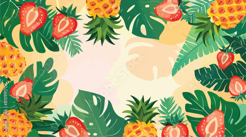 Summer Sale banner. Fresh pineapples and strawberries