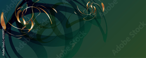 New banner gold on a green background Jewelry or Christmas gold design black background abstract shiny color golden