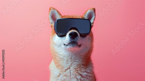 Akita Inu dog with 3d VR glasses on the isolated background © PD