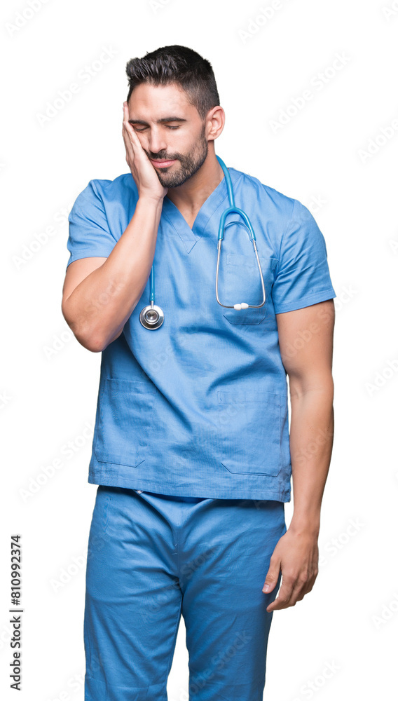 Handsome young doctor surgeon man over isolated background thinking looking tired and bored with depression problems with crossed arms. Handsome young doctor surgeon man over isolated background thinking looking tired and bored with depression problems with crossed arms.