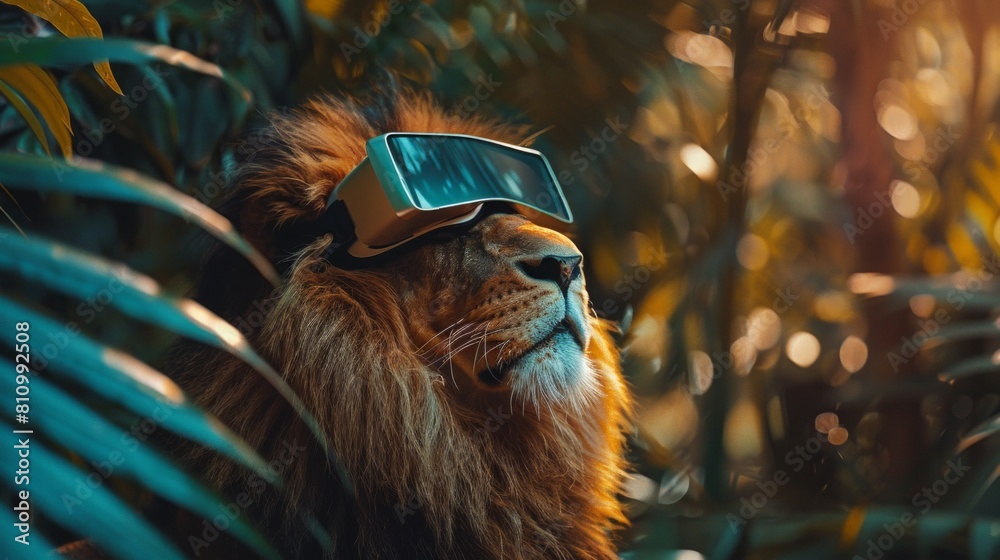 Naklejka premium Lion with 3d VR glasses on the isolated background