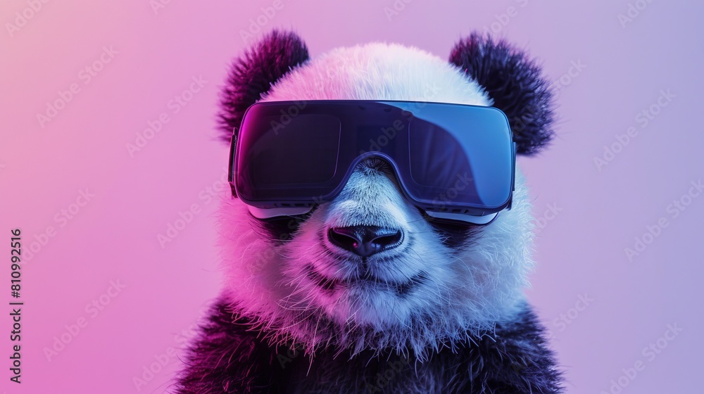 Panda with 3d VR glasses on the isolated background