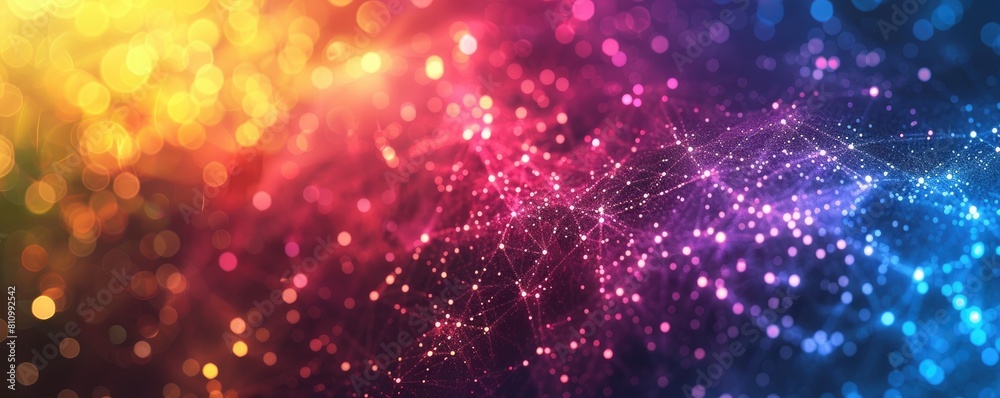 Fototapeta premium abstract technology network background with interconnected style, rainbow color palette symbolizing global connectivity