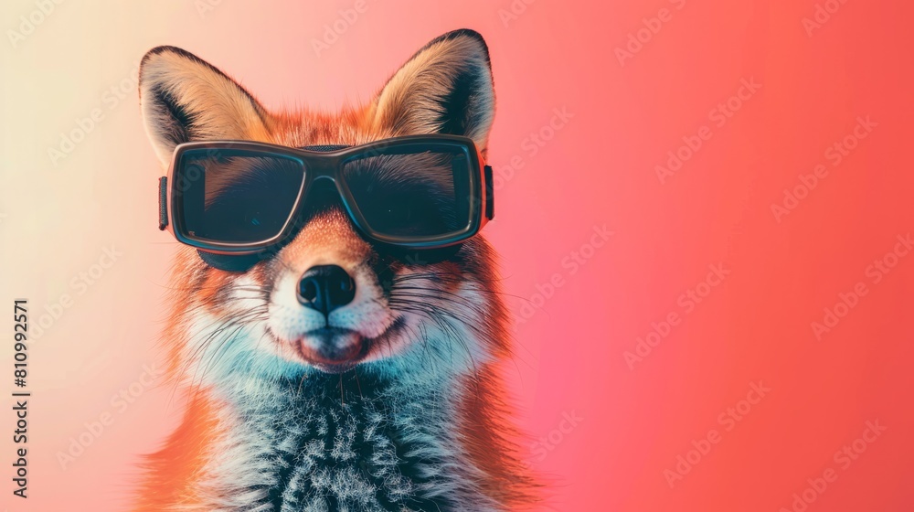 Fox with 3d VR glasses on the isolated background