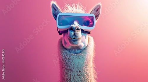 Llama with 3d VR glasses on the isolated background photo