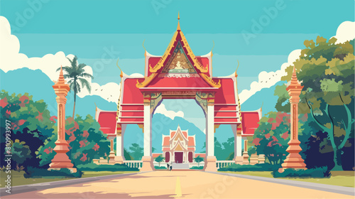 Temple gate at Khao Na Nai Luang Dharma Park in Surat photo