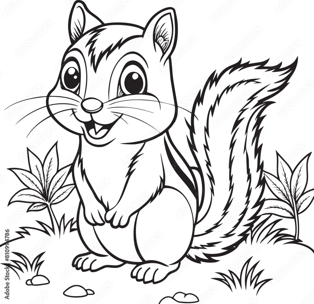 Black and White Cartoon Illustration of Squirrel Animal for Coloring Book