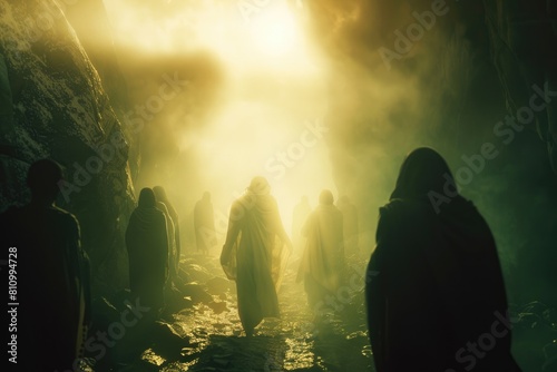 Jesus and His disciples postresurrection, with God light creating a mystical ambiance photo