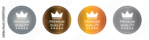 Premium quality icon with crown and stars. Premium quality gradients badges. Premium quality seal or label flat icon. Set of premium badges in gold, silver and bronze color. Vector illustration.