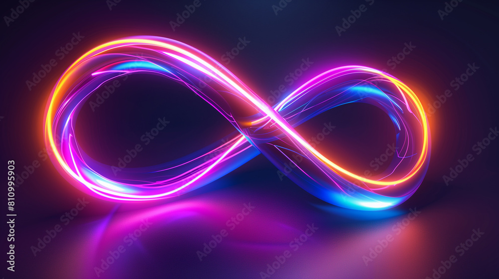 A glowing, neon purple and orange infinity symbol. The image is abstract and has a futuristic feel to it A glowing, neon purple and orange infinity symbol. The image is abstract and has a futuristic feel to it