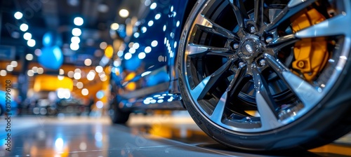 Detailed close ups of car wheels and rims highlighting intricate designs and glossy finishes photo