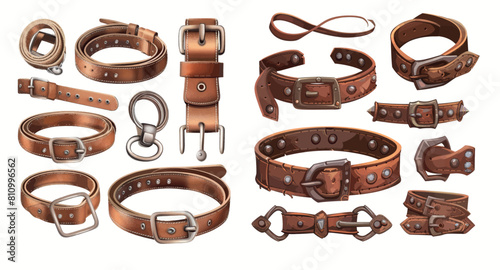 The strapping of leather belts with steel buckles and metal fittings.