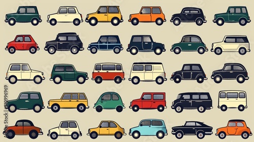 Diverse car silhouettes colorful vector illustrations for posters, banners, and ads