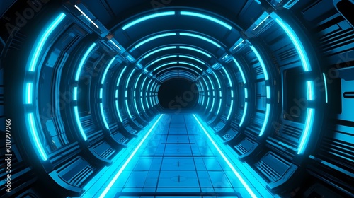 Technology blue black grid future space tunnel poster background