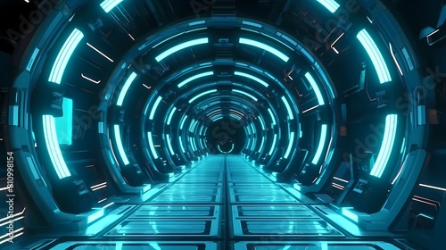 Technology blue black grid future space tunnel poster background