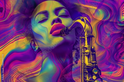 Woman playing saxophone abstract art
