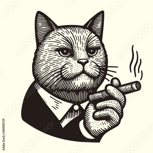 cat with a cigar vintage illustration