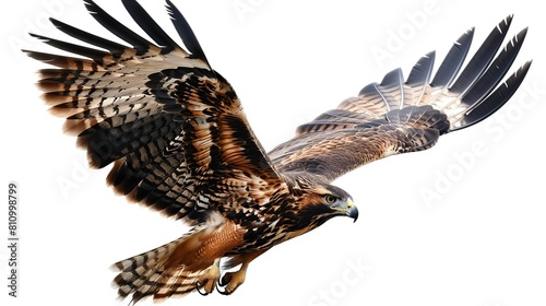 The flying hawk is isolated on a white background. Generative Ai