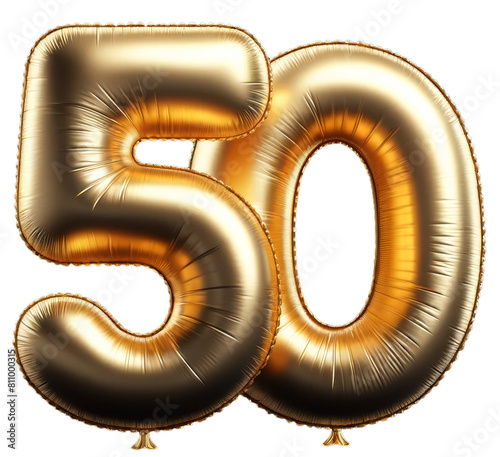 A 50 years old 3D foil balloon clipart, Transparent Background, Decoration Element for decorage Birthday's card.