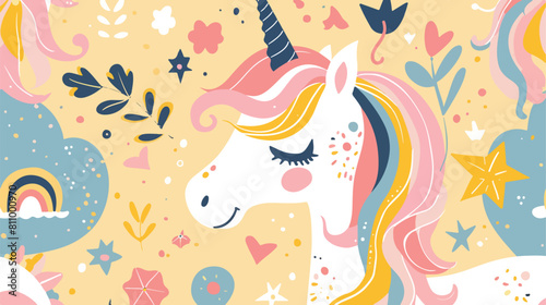 Unicorn head with rainbows in color pastel pattern vector