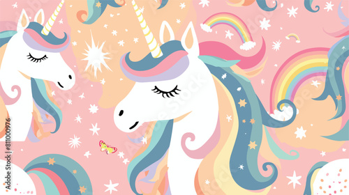 Unicorn head with rainbows in color pastel pattern vector