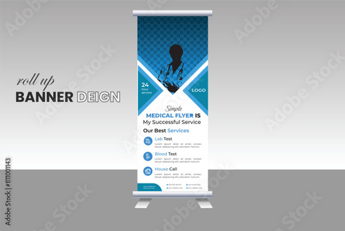 new modern abstract medical clinic roll up banner, creative minimal x banner stand for commercial and Multipurpose Use professional design