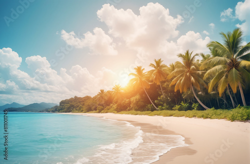 Beautiful view  fun vacation on tropical island  summer beach travel poster  banner  postcard