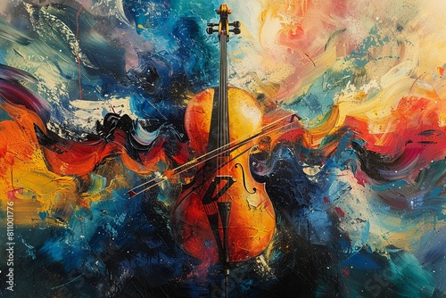 Classical  Abstract Expressionism The emotional intensity of a cello concerto visualized through abstract brushstrokes and vibrant colors photo