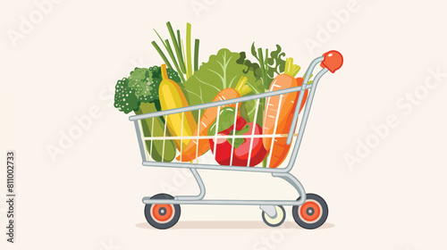 vegetables in shopping cart Flat Style Vector