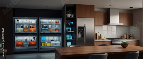 Showcase the power of the Internet of Things with a visually stunning image of a smart home filled with various connected devices and appliances AI, such as smart refrigerators, coffee makers