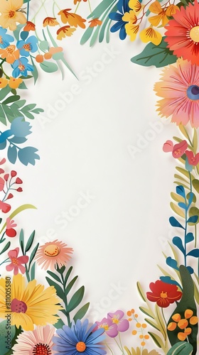 A lot of beautiful fresh wildflowers laying on the bright background with the empty space in the center. Space for text.