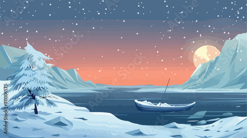 winter north pole arctic with Eskimo boat Vector style