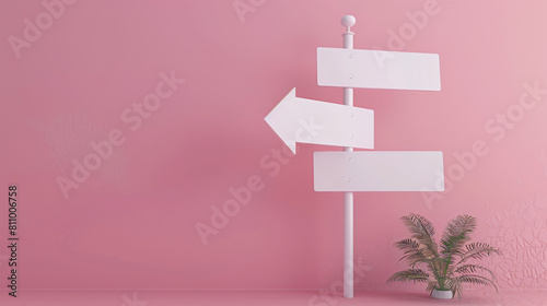 3d white directions sign on pink background. 3d render
