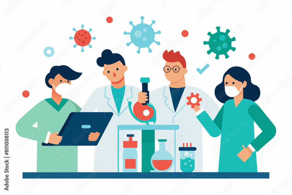 Vector illustration of Medical team and scientist's research in laboratory lab for virus medicine vaccine
Vector illustration of Medical team and scientist's research in laboratory lab for virus medicine vaccine