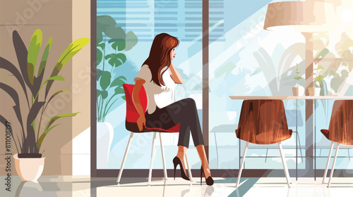 woman sitting chair concept in workplace think Vector