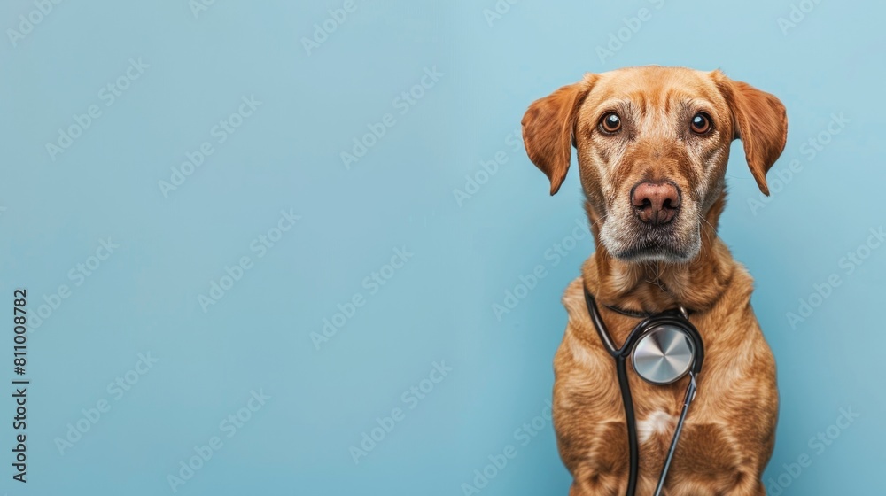 Cute dog with stethoscope with plain background. Cute dog with stethoscope with plain background.