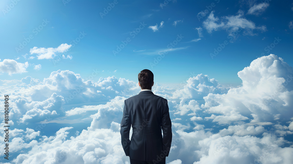 Businessman looking at the sky and clouds Businessman looking at the sky and clouds