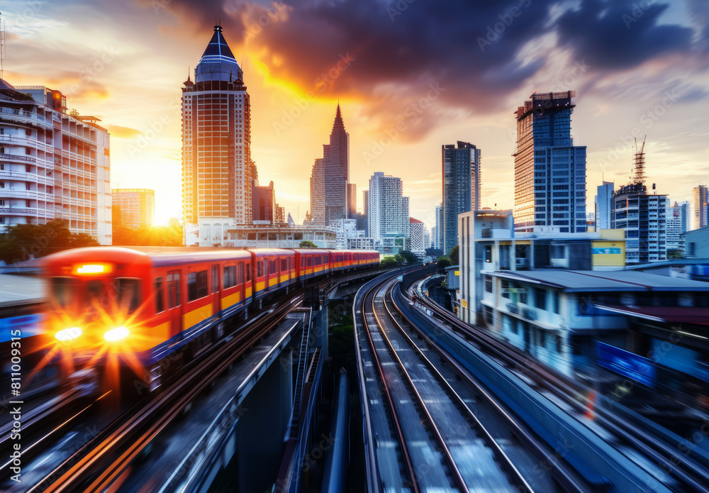 Fototapeta premium blurred motion of moving train at railway station 