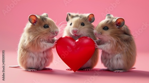 Cute hamster holding a red heart shape © rabbit75_fot