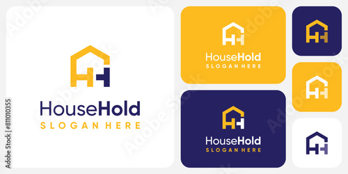 Vector logo design for the initials H, S, geometric house shape with a modern, simple, clean and abstract style.