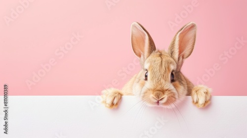 Cute baby rabbit with pink background.
