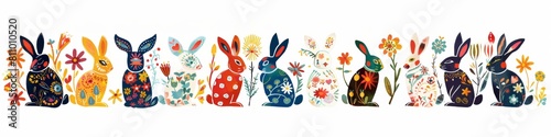 Clipart banner silhouette of rabbit with intrinsic patterns.