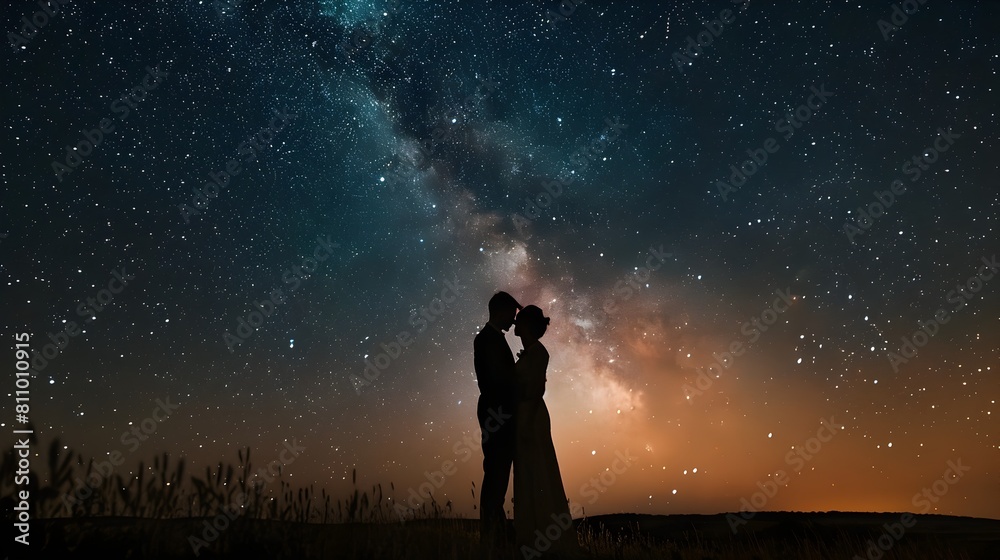 Silhouetted Lovers Gaze into the Infinite Beauty of the Starry Milky Way Sky