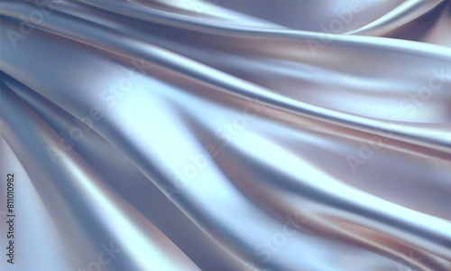 Realistic 3D texture of silver, chrome silk background. Vector texture of silk natural fabric with smooth pleats