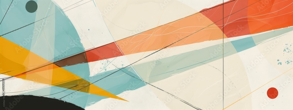 Fototapeta premium A vibrant composition of overlapping geometric shapes in various tones, suggesting motion and modernity.
