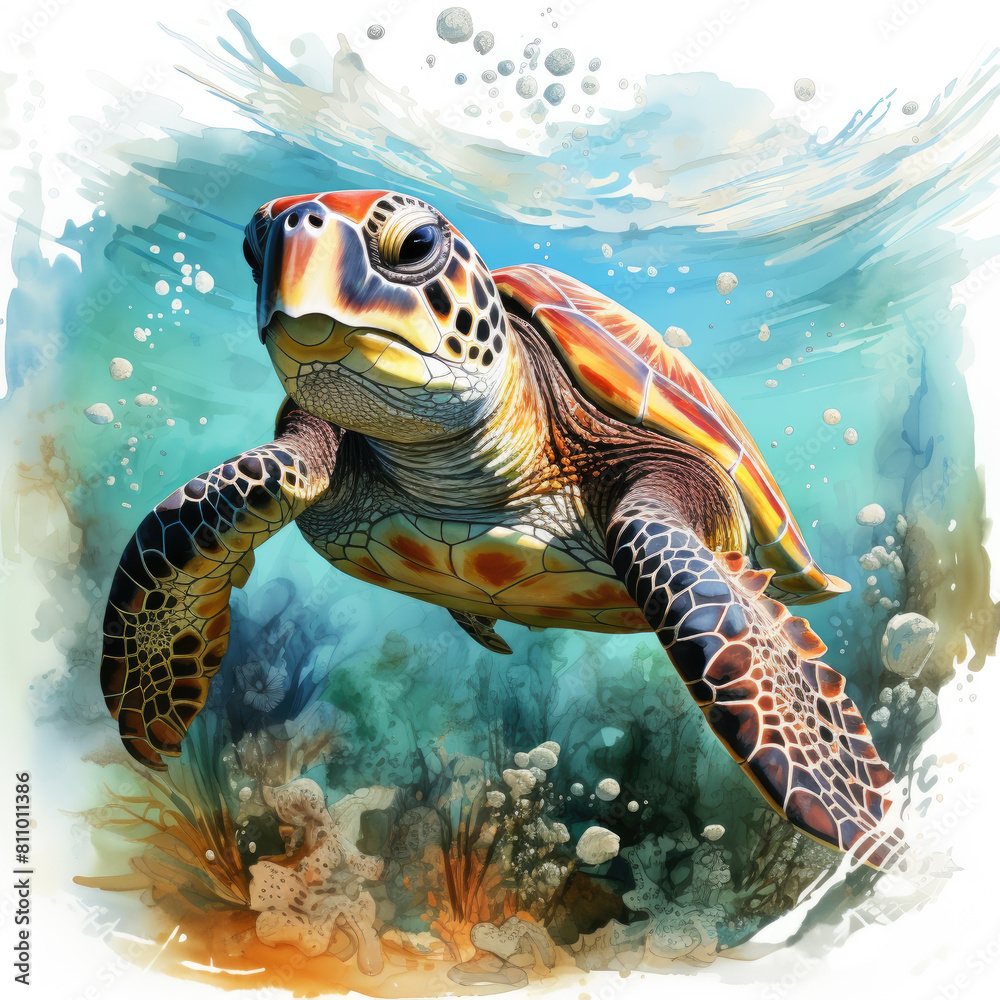 Obraz premium watercolor turtle Retro Summer clipart