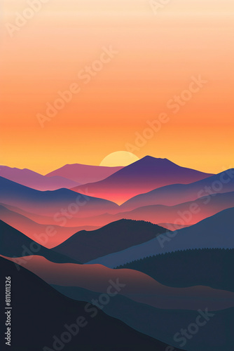 Rainbow Mountains flat design front view sunset view animation Splitcomplementary color scheme